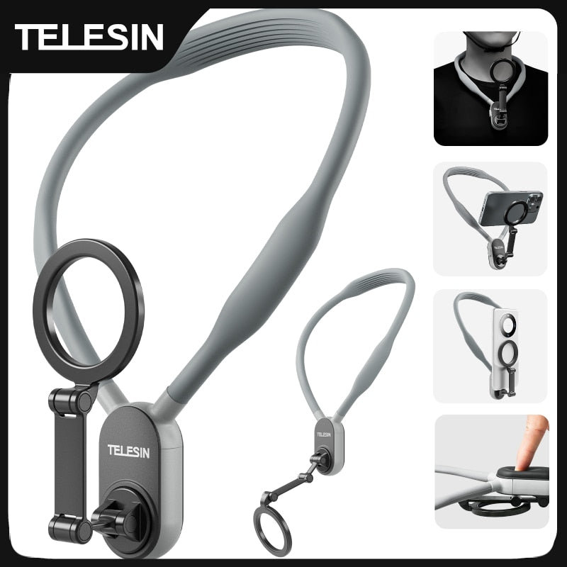 TELESIN Silicone Magnetic Neck Mount Quick Release Hold for Iphone 15 14 13  12 11 10 SAMSUNG HUAWEI XIAOMI Phone Accessories